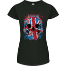 Union Jack Flag Skull Gym MMA Biker Womens Petite Cut T-Shirt Black