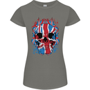 Union Jack Flag Skull Gym MMA Biker Womens Petite Cut T-Shirt Charcoal