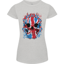 Union Jack Flag Skull Gym MMA Biker Womens Petite Cut T-Shirt Sports Grey