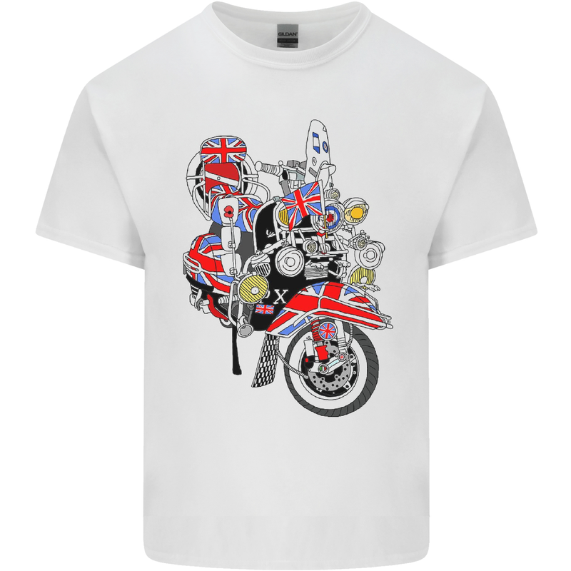 Union Jack MOD Scooter British Flag Bike Kids T-Shirt Childrens White