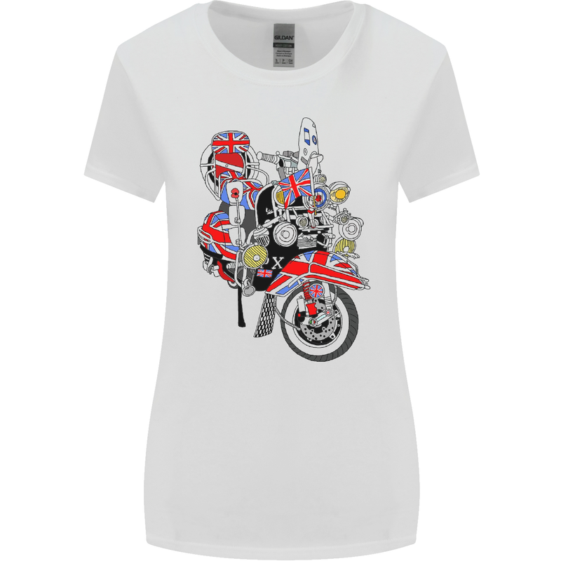 Union Jack MOD Scooter British Flag Bike Womens Wider Cut T-Shirt White