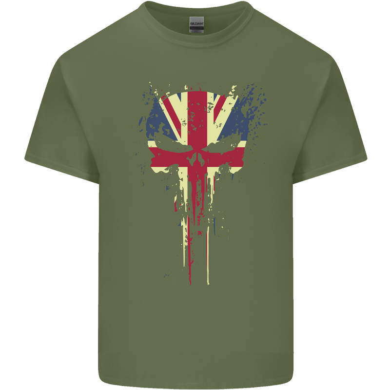 Union Jack Skull Gym St. George's Day Mens Cotton T-Shirt Tee Top Military Green