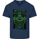 VR Man Virtual Reality Gaming Gamer Mens V-Neck Cotton T-Shirt Navy Blue