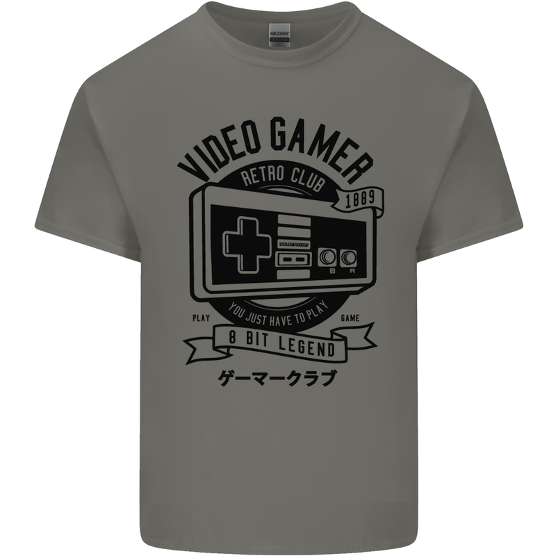 Video Gamer Retro Club Gaming Mens Cotton T-Shirt Tee Top Charcoal
