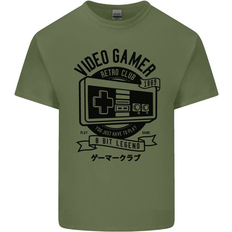 Video Gamer Retro Club Gaming Mens Cotton T-Shirt Tee Top Military Green