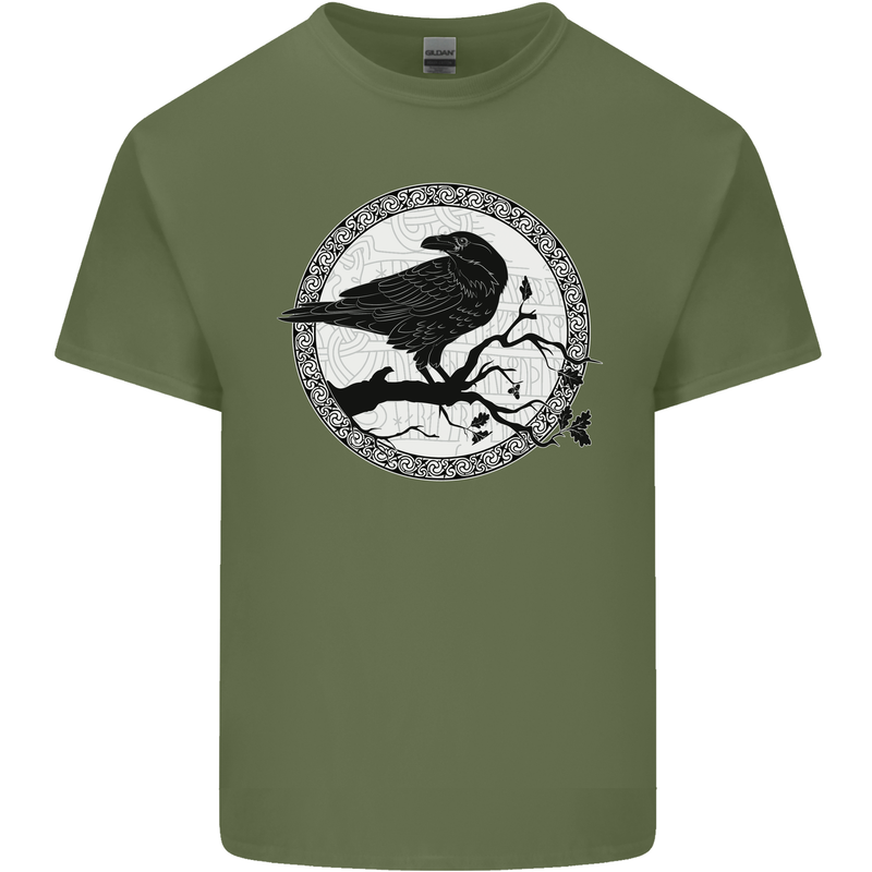 Viking Crow Celtic Norse Valhalla Odin Thor Mens Cotton T-Shirt Tee Top Military Green