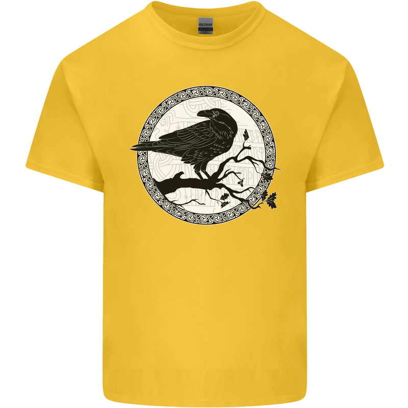Viking Crow Celtic Norse Valhalla Odin Thor Mens Cotton T-Shirt Tee Top Yellow