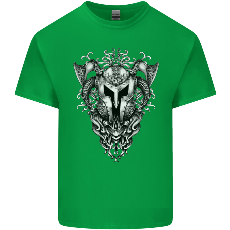 Viking Helmet Valhalla Gym Training Top Mens Cotton T-Shirt Tee Top Irish Green