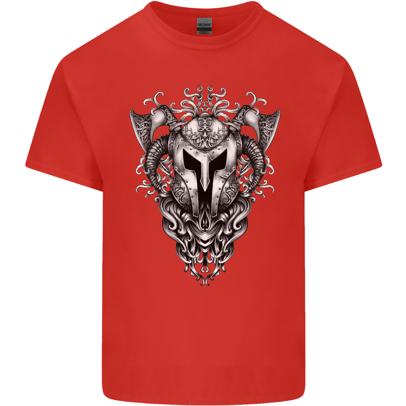 Viking Helmet Valhalla Gym Training Top Mens Cotton T-Shirt Tee Top Red