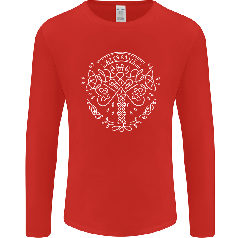 Viking Yggdrasil Tree Norse Mythology Thor Mens Long Sleeve T-Shirt Red