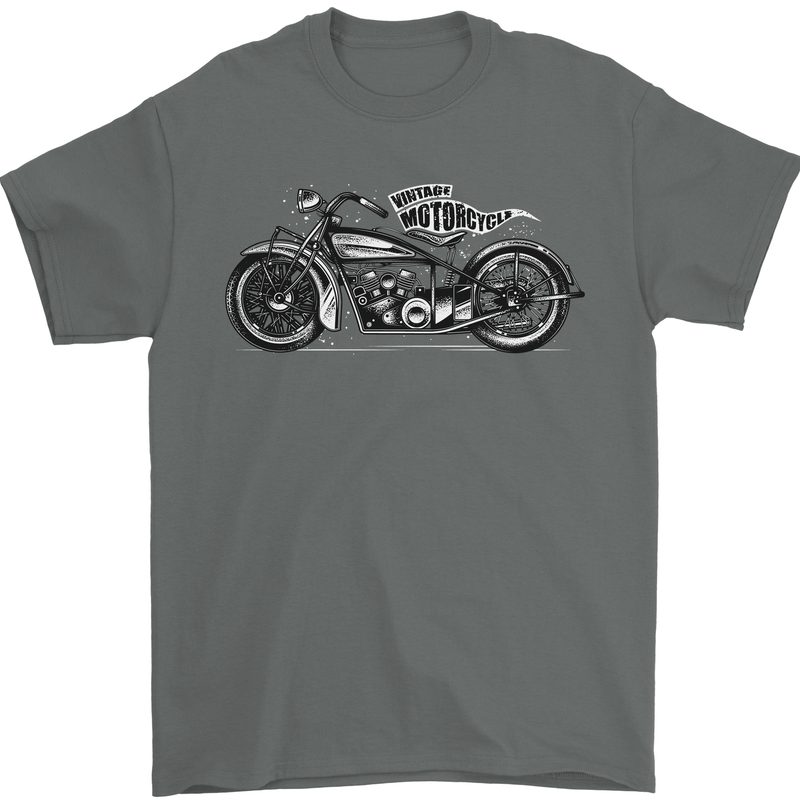 Vintage Motorcycle Custom Chopper Biker Mens T-Shirt Cotton Gildan Charcoal