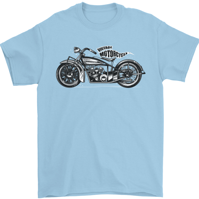 Vintage Motorcycle Custom Chopper Biker Mens T-Shirt Cotton Gildan Light Blue