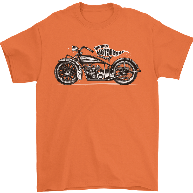 Vintage Motorcycle Custom Chopper Biker Mens T-Shirt Cotton Gildan Orange