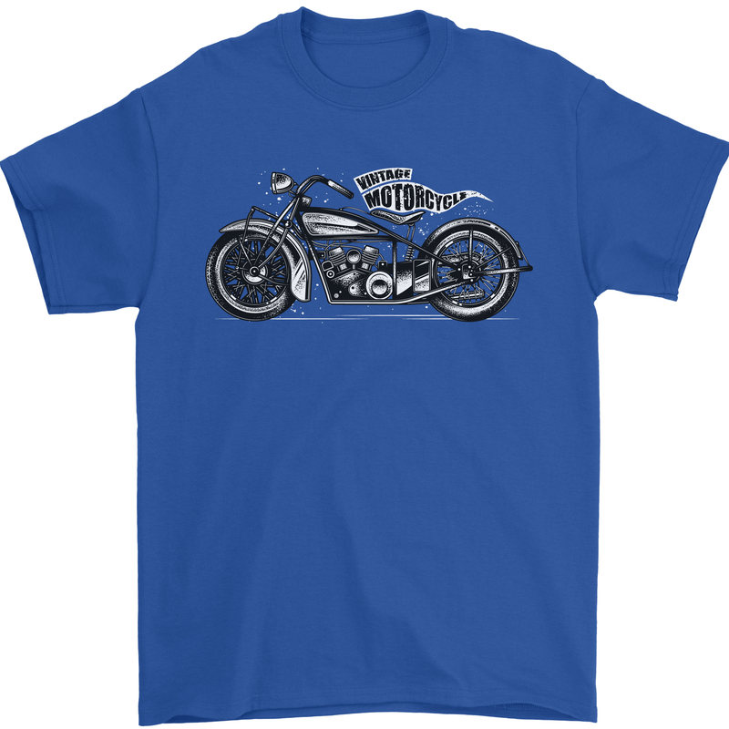 Vintage Motorcycle Custom Chopper Biker Mens T-Shirt Cotton Gildan Royal Blue
