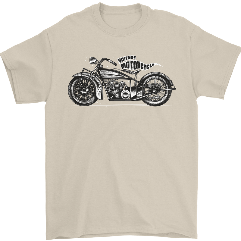 Vintage Motorcycle Custom Chopper Biker Mens T-Shirt Cotton Gildan Sand