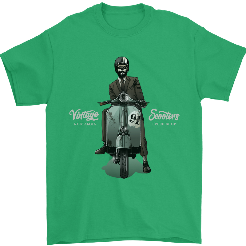 Vintage Scooters Nostalgia Speed Shop Mens T-Shirt Cotton Gildan Irish Green