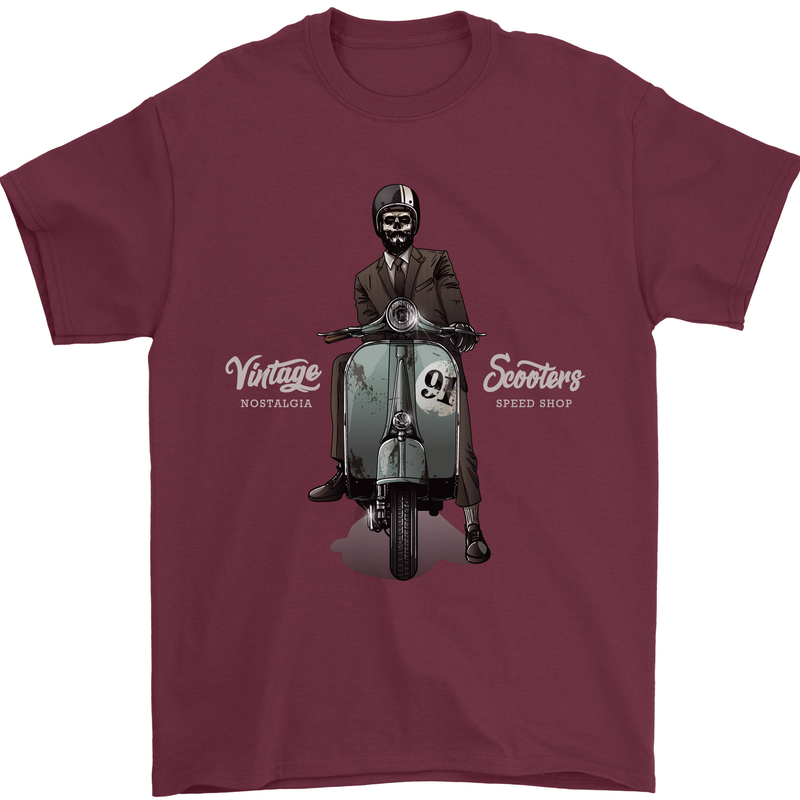Vintage Scooters Nostalgia Speed Shop Mens T-Shirt Cotton Gildan Maroon