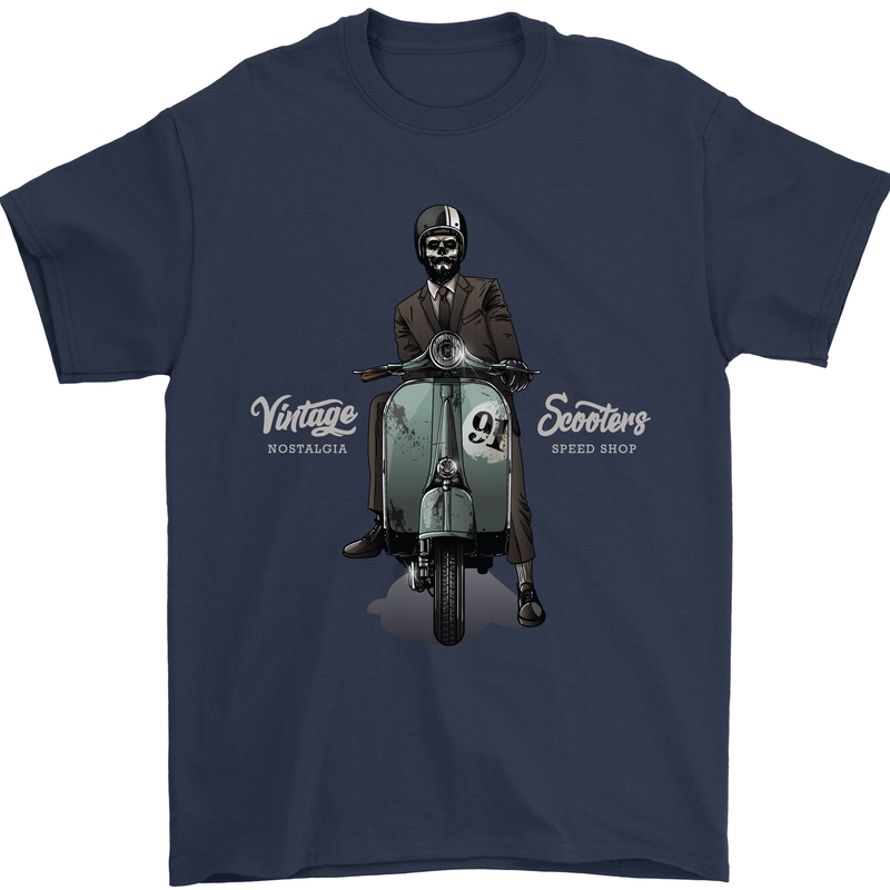 Vintage Scooters Nostalgia Speed Shop Mens T-Shirt Cotton Gildan Navy Blue