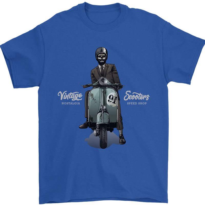 Vintage Scooters Nostalgia Speed Shop Mens T-Shirt Cotton Gildan Royal Blue