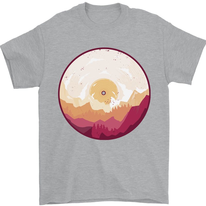 Vinyl Landscape Record Mountains DJ Decks Mens T-Shirt 100% Cotton Sports Grey