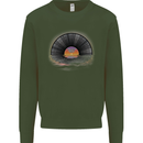 Vinyl Sunset Record LP Turntable Music Kids Sweatshirt Jumper Forest Green