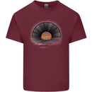 Vinyl Sunset Record LP Turntable Music Mens Cotton T-Shirt Tee Top Maroon