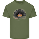 Vinyl Sunset Record LP Turntable Music Mens Cotton T-Shirt Tee Top Military Green