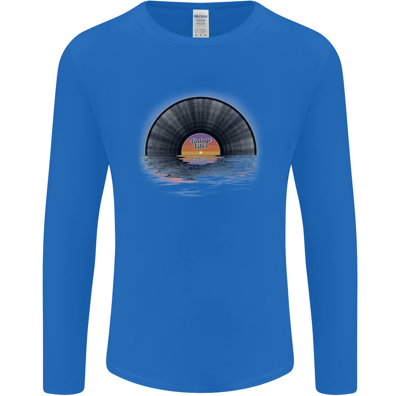 Vinyl Sunset Record LP Turntable Music Mens Long Sleeve T-Shirt Royal Blue