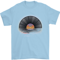 Vinyl Sunset Record LP Turntable Music Mens T-Shirt Cotton Gildan Light Blue