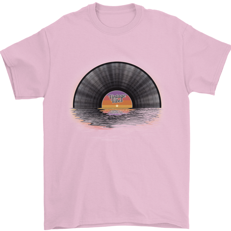 Vinyl Sunset Record LP Turntable Music Mens T-Shirt Cotton Gildan Light Pink