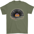 Vinyl Sunset Record LP Turntable Music Mens T-Shirt Cotton Gildan Military Green