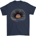 Vinyl Sunset Record LP Turntable Music Mens T-Shirt Cotton Gildan Navy Blue