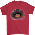 Vinyl Sunset Record LP Turntable Music Mens T-Shirt Cotton Gildan Red