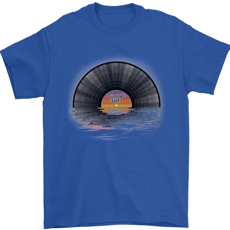 Vinyl Sunset Record LP Turntable Music Mens T-Shirt Cotton Gildan Royal Blue