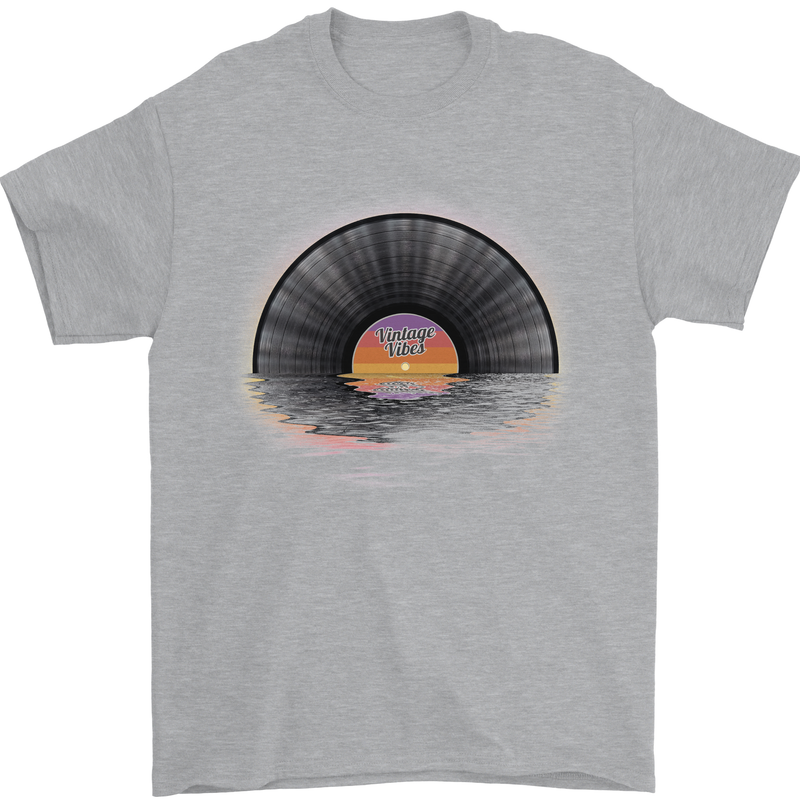 Vinyl Sunset Record LP Turntable Music Mens T-Shirt Cotton Gildan Sports Grey