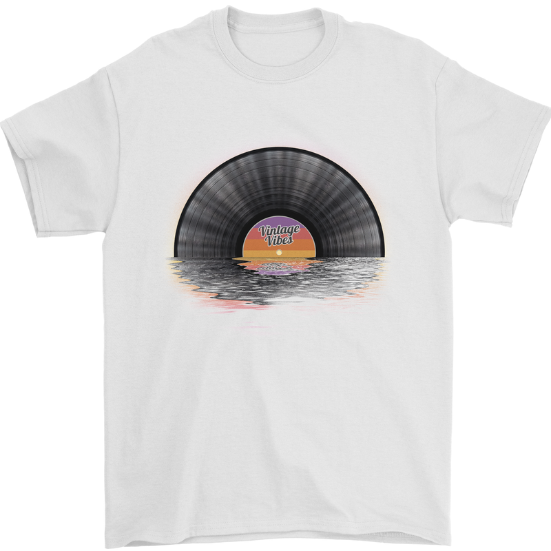 Vinyl Sunset Record LP Turntable Music Mens T-Shirt Cotton Gildan White