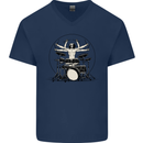 Virtruvian Drummer Funny Drumming Drum Mens V-Neck Cotton T-Shirt Navy Blue