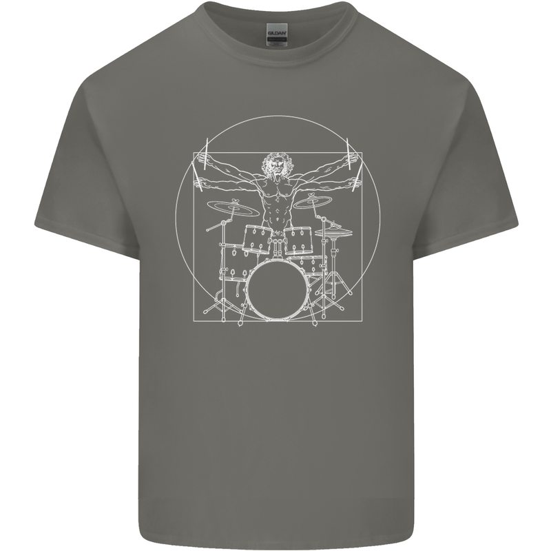 Vitruvian Drummer Funny Drumming Mens Cotton T-Shirt Tee Top Charcoal
