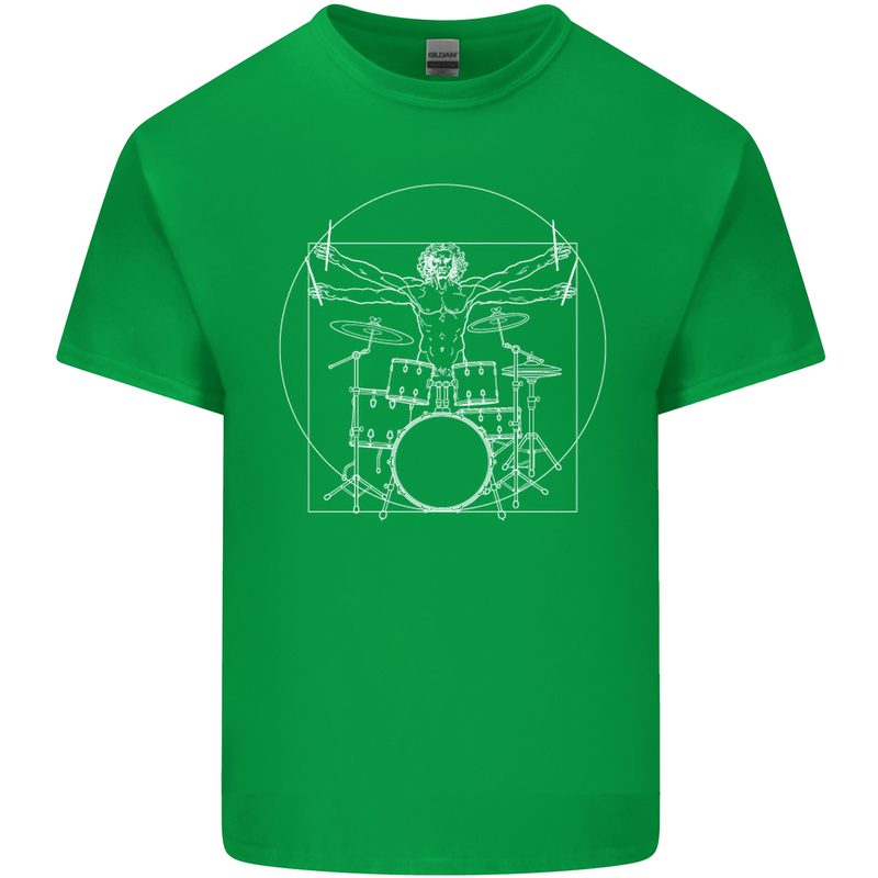 Vitruvian Drummer Funny Drumming Mens Cotton T-Shirt Tee Top Irish Green