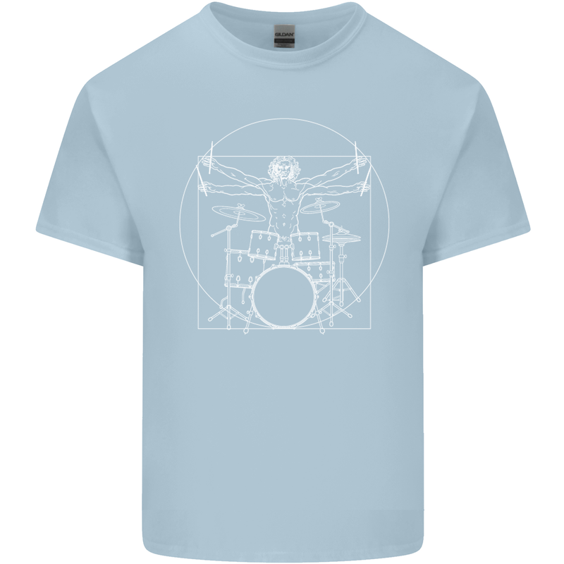 Vitruvian Drummer Funny Drumming Mens Cotton T-Shirt Tee Top Light Blue