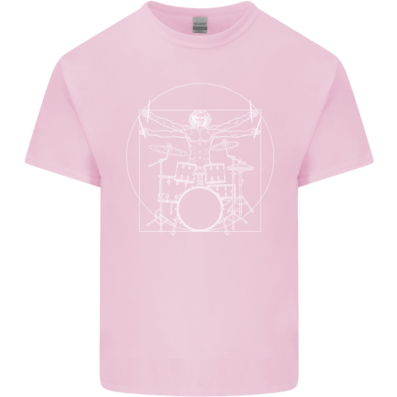 Vitruvian Drummer Funny Drumming Mens Cotton T-Shirt Tee Top Light Pink