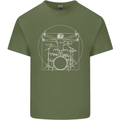 Vitruvian Drummer Funny Drumming Mens Cotton T-Shirt Tee Top Military Green
