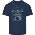 Vitruvian Drummer Funny Drumming Mens Cotton T-Shirt Tee Top Navy Blue