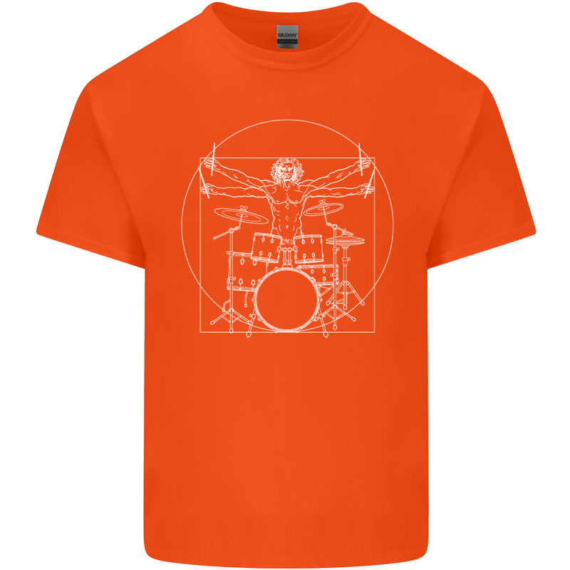Vitruvian Drummer Funny Drumming Mens Cotton T-Shirt Tee Top Orange