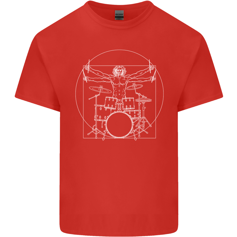 Vitruvian Drummer Funny Drumming Mens Cotton T-Shirt Tee Top Red