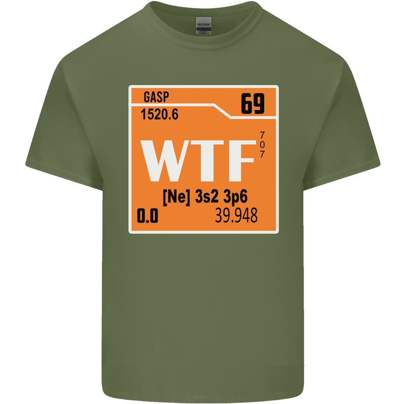 WTF Periodic Table Chemistry Geek Funny Mens Cotton T-Shirt Tee Top Military Green