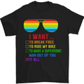Want to Break Free Ride My Bike Funny LGBT Mens T-Shirt Cotton Gildan Black