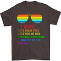 Want to Break Free Ride My Bike Funny LGBT Mens T-Shirt Cotton Gildan Dark Chocolate