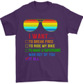 Want to Break Free Ride My Bike Funny LGBT Mens T-Shirt Cotton Gildan Purple