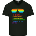 Want to Break Free Ride My Bike Funny LGBT Mens V-Neck Cotton T-Shirt Black